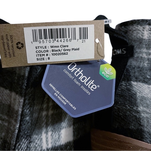 TOMS Clare Booties Wool Plaid Size 8 Ankle Wedge Boots - Picture 7 of 7
